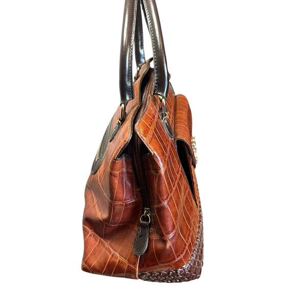 M C Marc Chantel Gator LEATHER Embossed Heart Basket Weave Handbag Purse - Picture 4 of 10